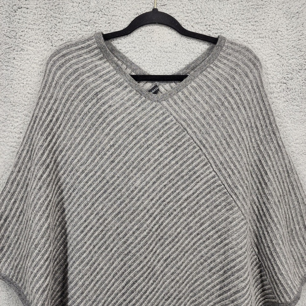 Sofia Cashmere Striped V Neck Poncho One Size 100% Cashmere‎ Grey - Picture 9 of 13